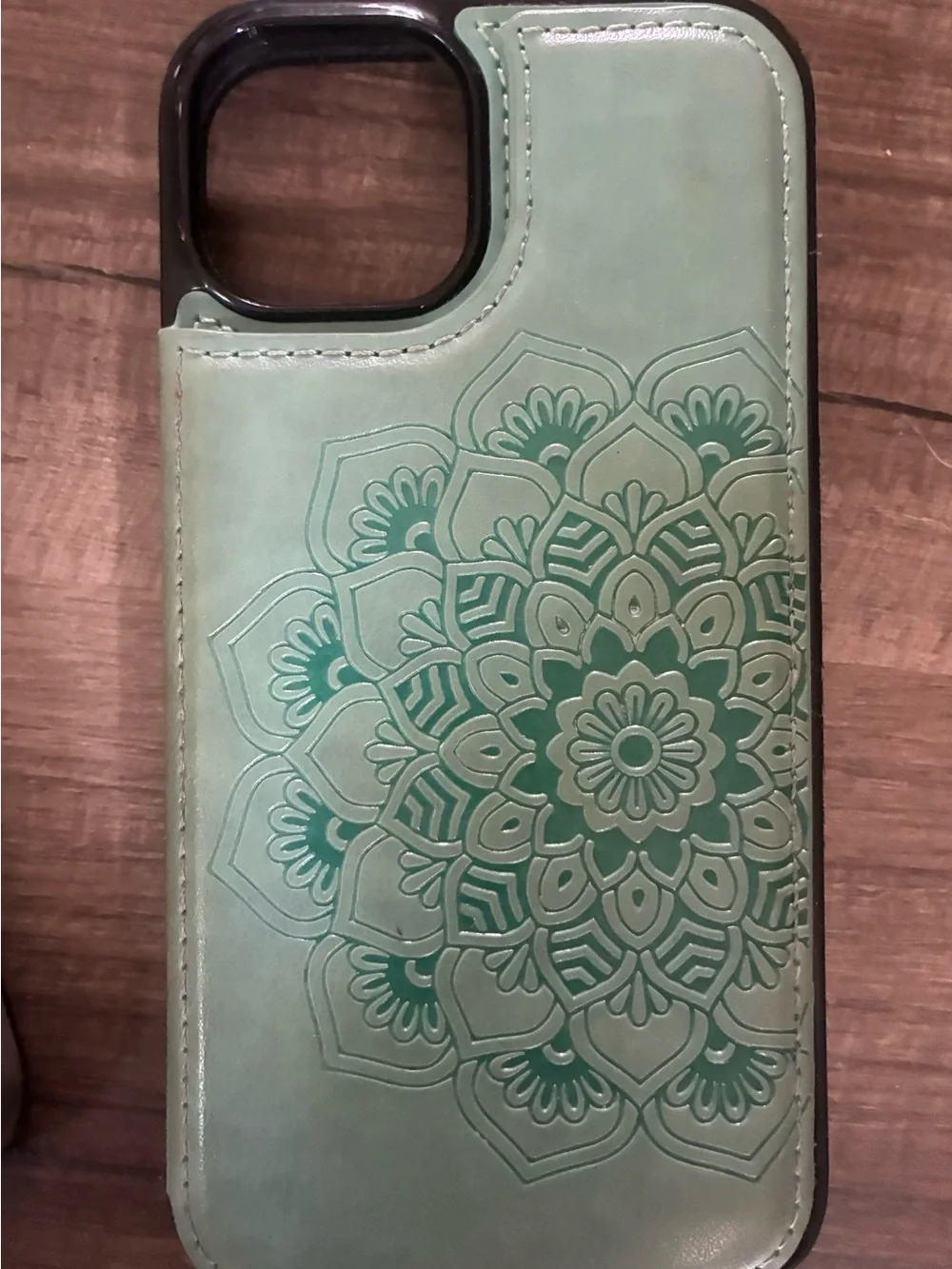 2 iPhone 13 Floral Wallet Phone Case with Card Slots Tan and Mint Floral